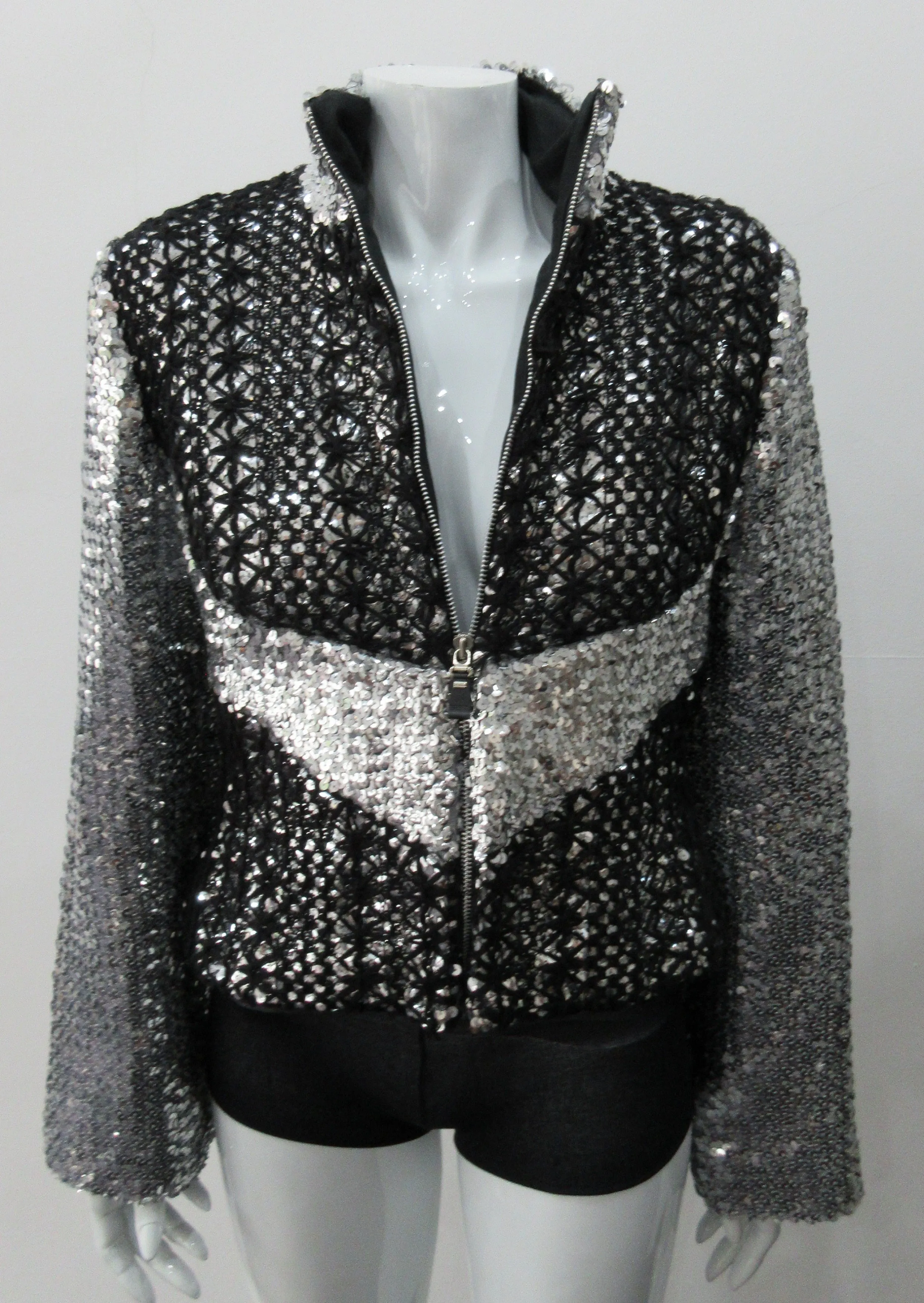 060130 -Silver Glitter Jacket with Black Crochet