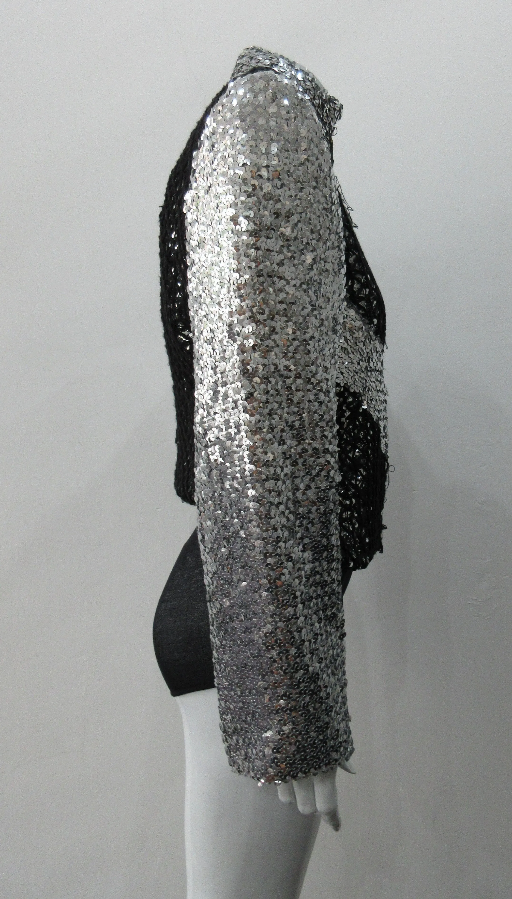 060130 -Silver Glitter Jacket with Black Crochet