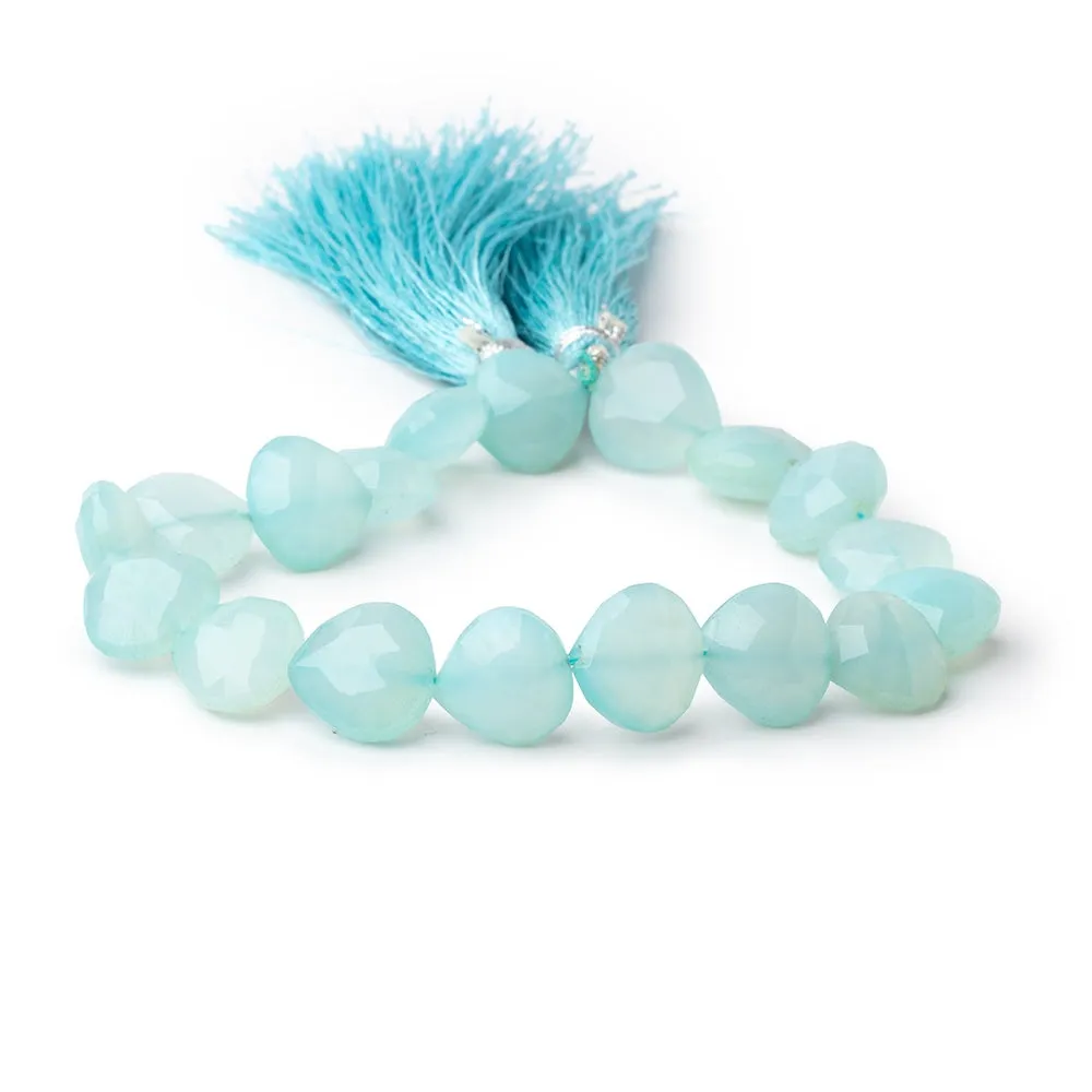 10-11mm Seafoam Blue Chalcedony straight drilled faceted heart 8 inch 18 Beads