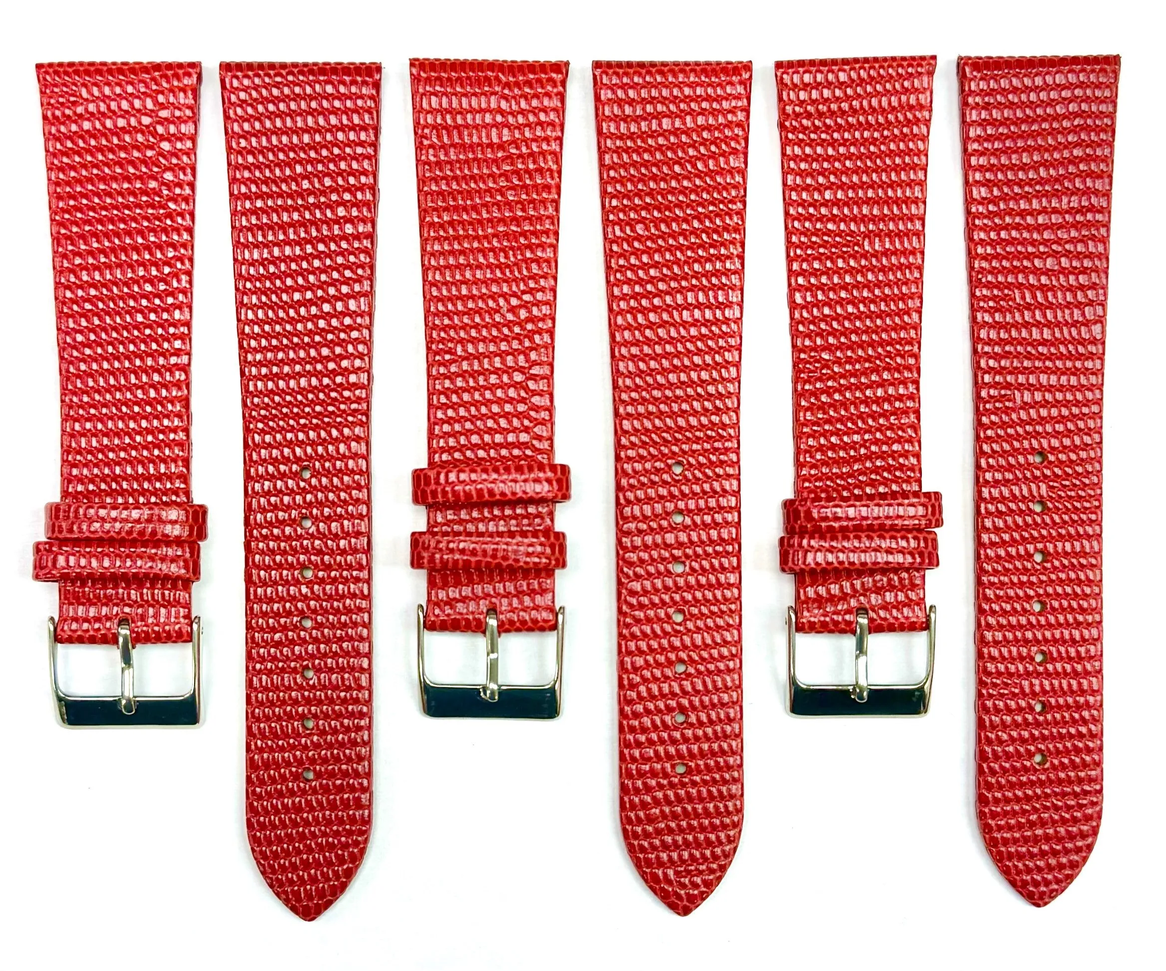 12-24 mm Italian Genuine Leather RED Lizard Grain Flat Watch Band