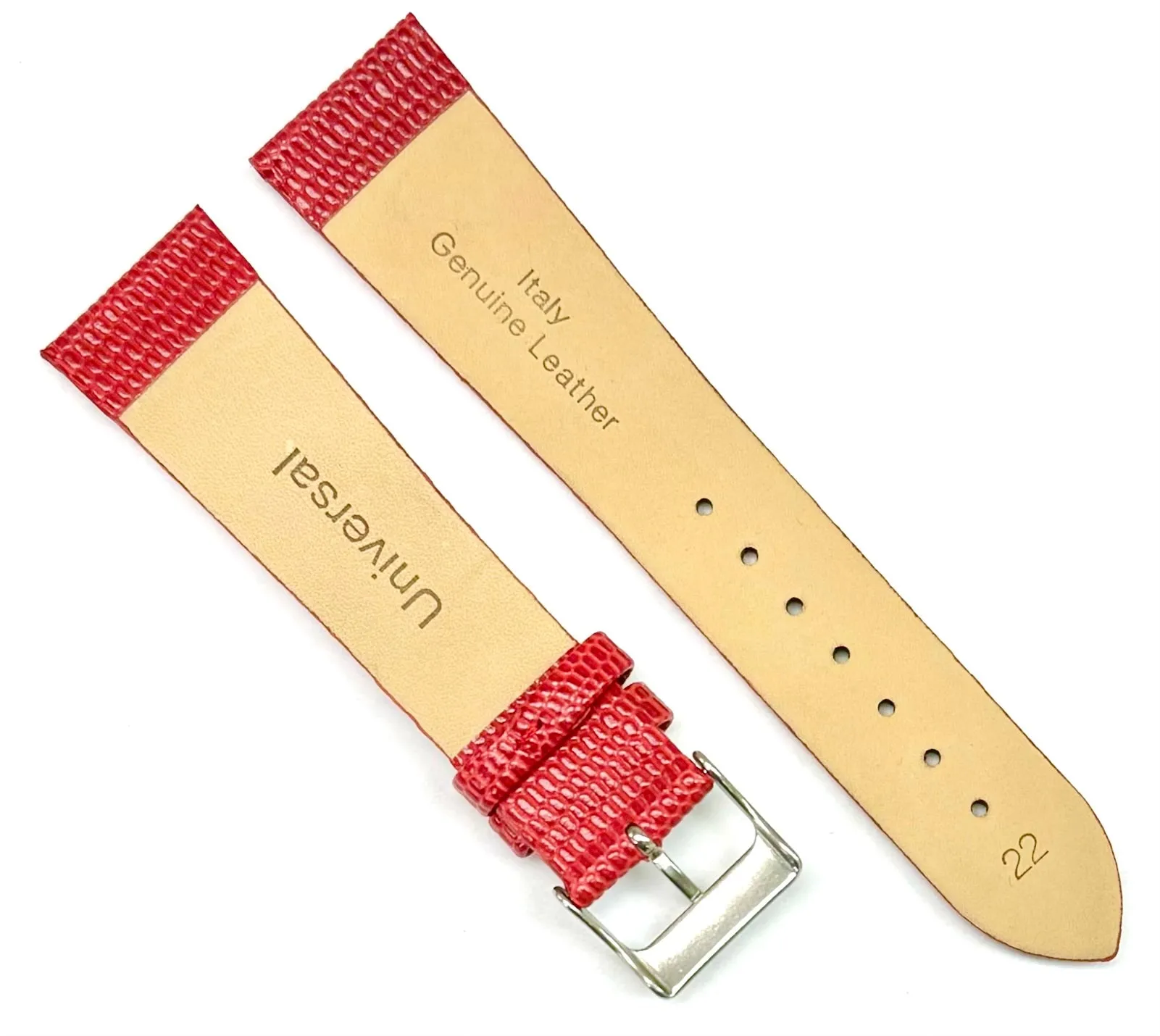 12-24 mm Italian Genuine Leather RED Lizard Grain Flat Watch Band