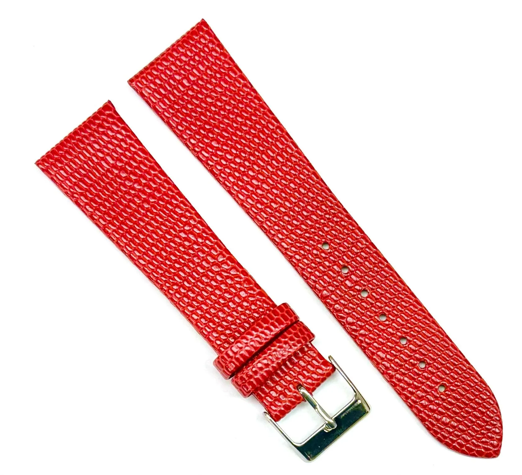 12-24 mm Italian Genuine Leather RED Lizard Grain Flat Watch Band