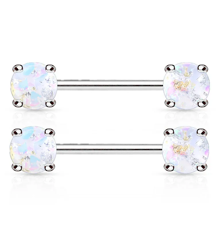 14G White Glitz Nipple Ring Barbell