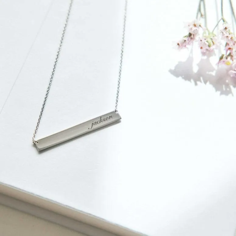 14k Gold Script Skinny Bar Necklace