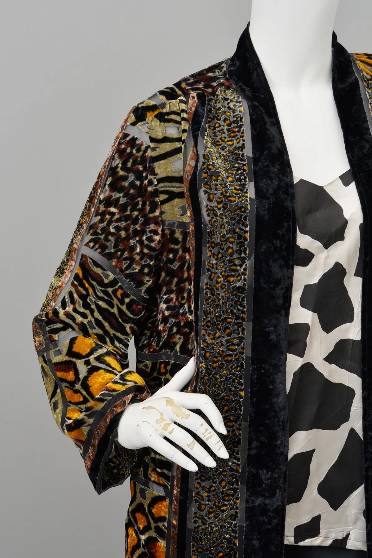 1990s Carole Little Animal Print Burnout Velvet Duster Jacket