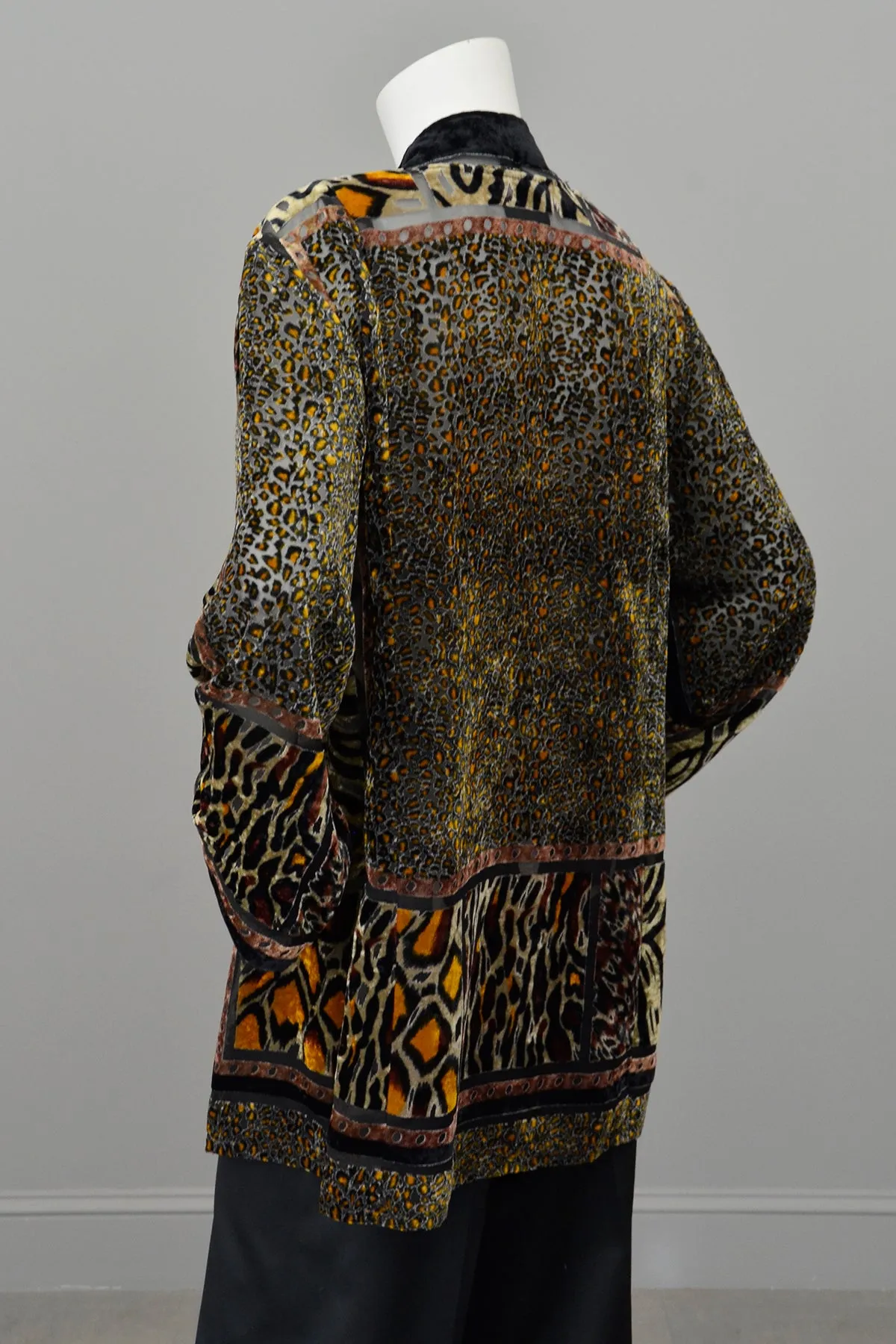 1990s Carole Little Animal Print Burnout Velvet Duster Jacket