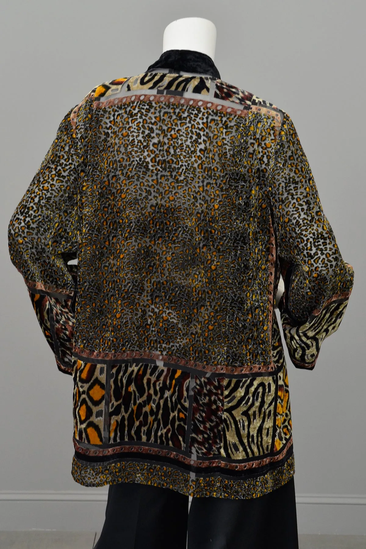 1990s Carole Little Animal Print Burnout Velvet Duster Jacket