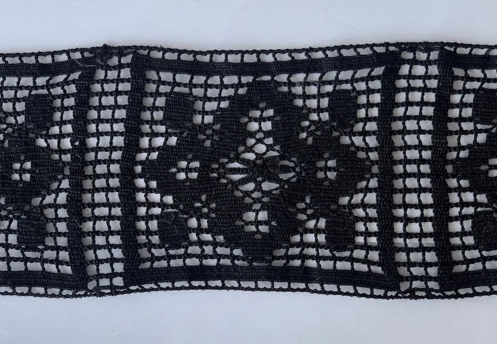 2 1/2" Geometric Squares Black Crochet Lace (Made in Italy)