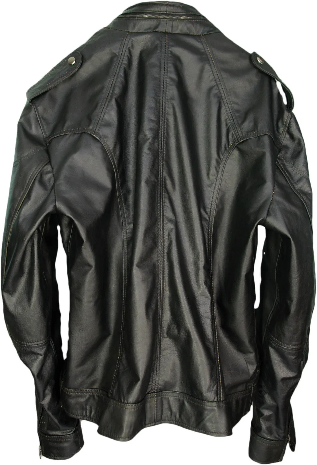 2018 AX Leather Jacket Solid Black Motorcycle Cafe racer