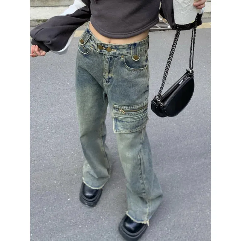 2024 Street Tooling Zipper Old Straight Jeans