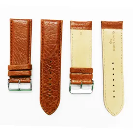 26MM Leather Watch Band Light Brown with Grain Padded Brown Stitched Regular Size Strap Replacement With Silver Buckle