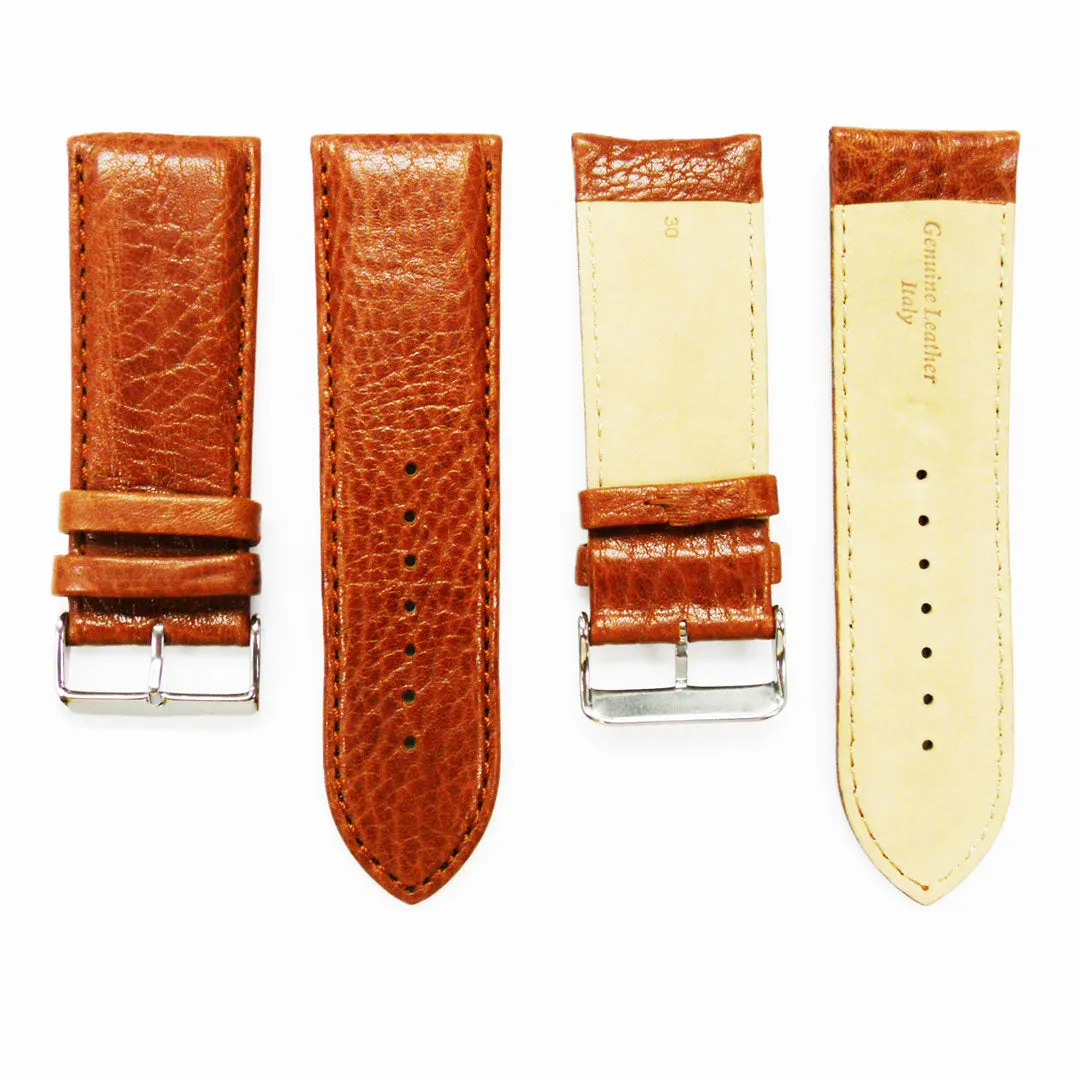 28MM Leather Watch Band Dark Brown with Grain Padded Brown Stitched Regular Size Strap Replacement With Silver Buckle