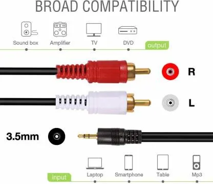 3.5mm Stereo Audio Male to 2 RCA Cable - 2mtr