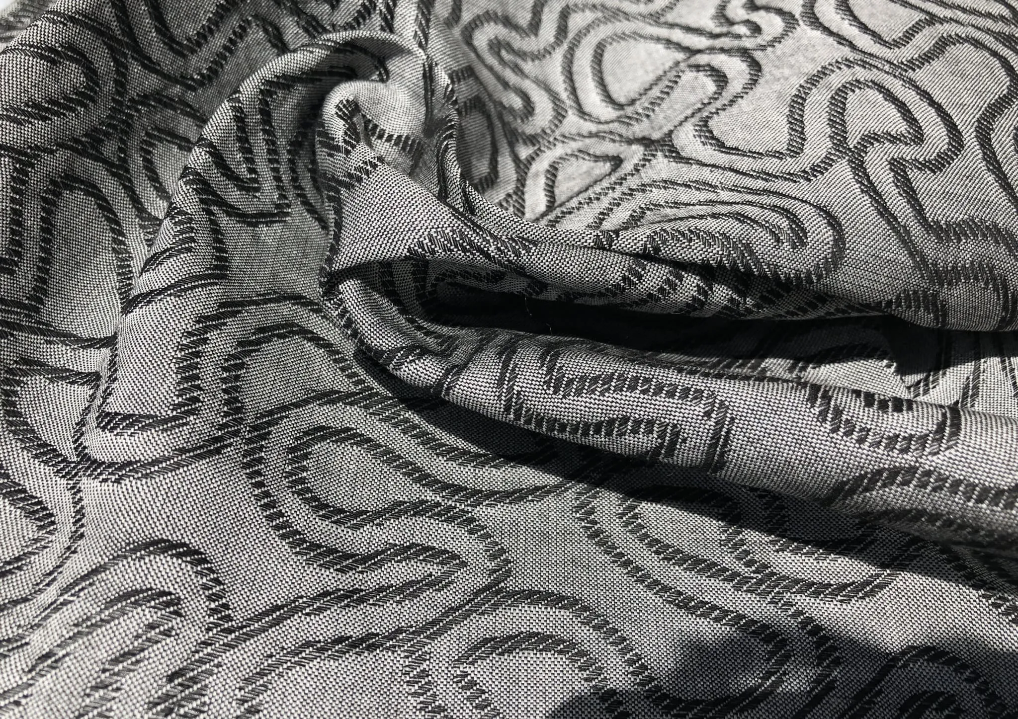 60" Embroidered Swirl Jacquard Cotton Black & Gray Heavy Woven Fabric By Yard