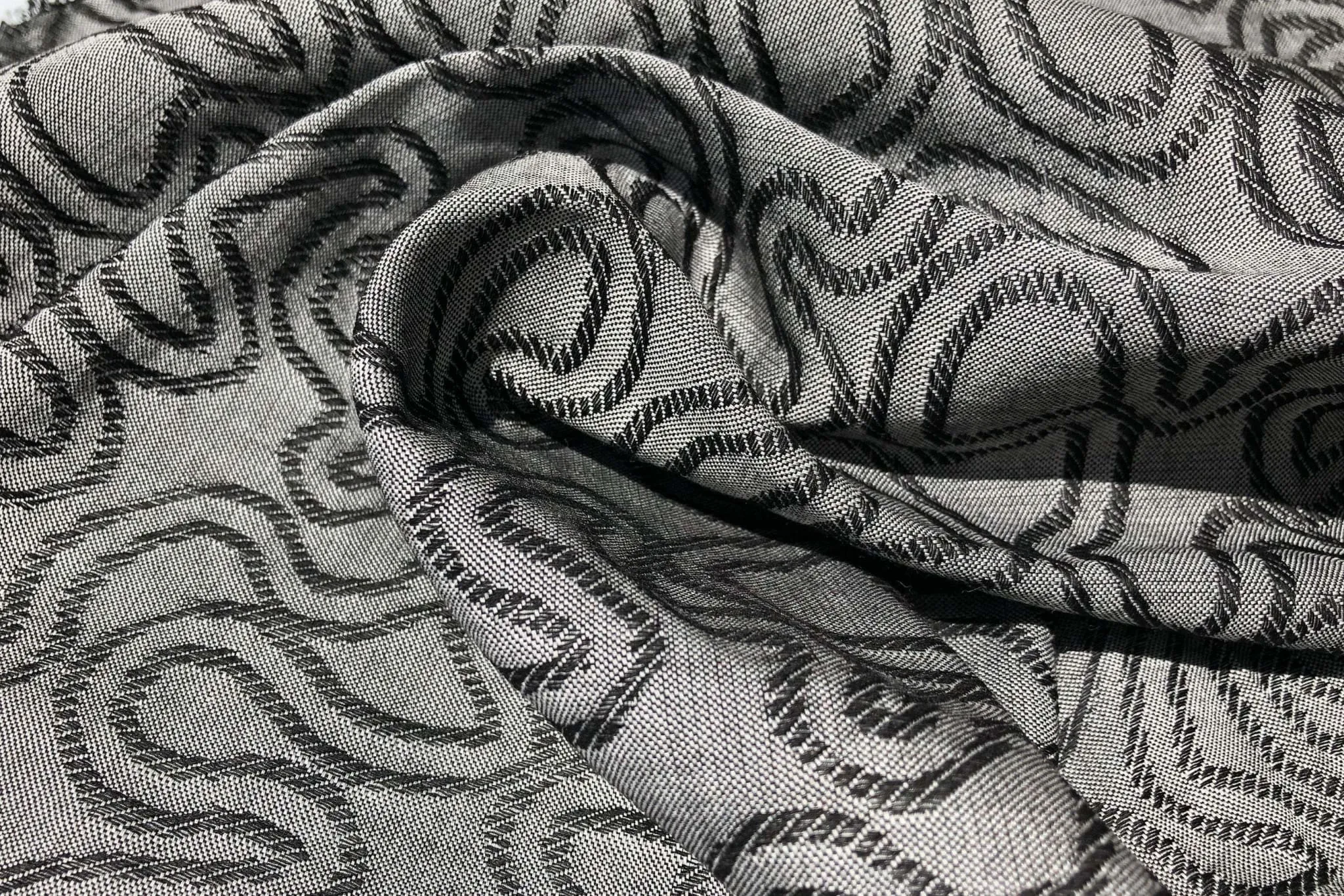 60" Embroidered Swirl Jacquard Cotton Black & Gray Heavy Woven Fabric By Yard