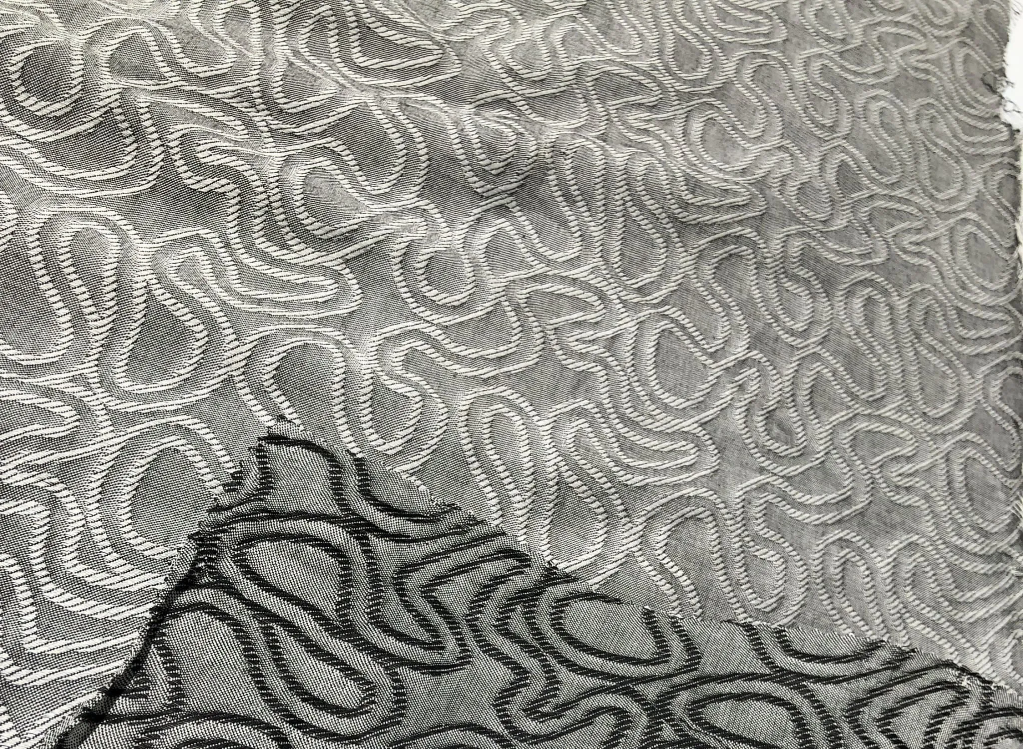 60" Embroidered Swirl Jacquard Cotton Black & Gray Heavy Woven Fabric By Yard