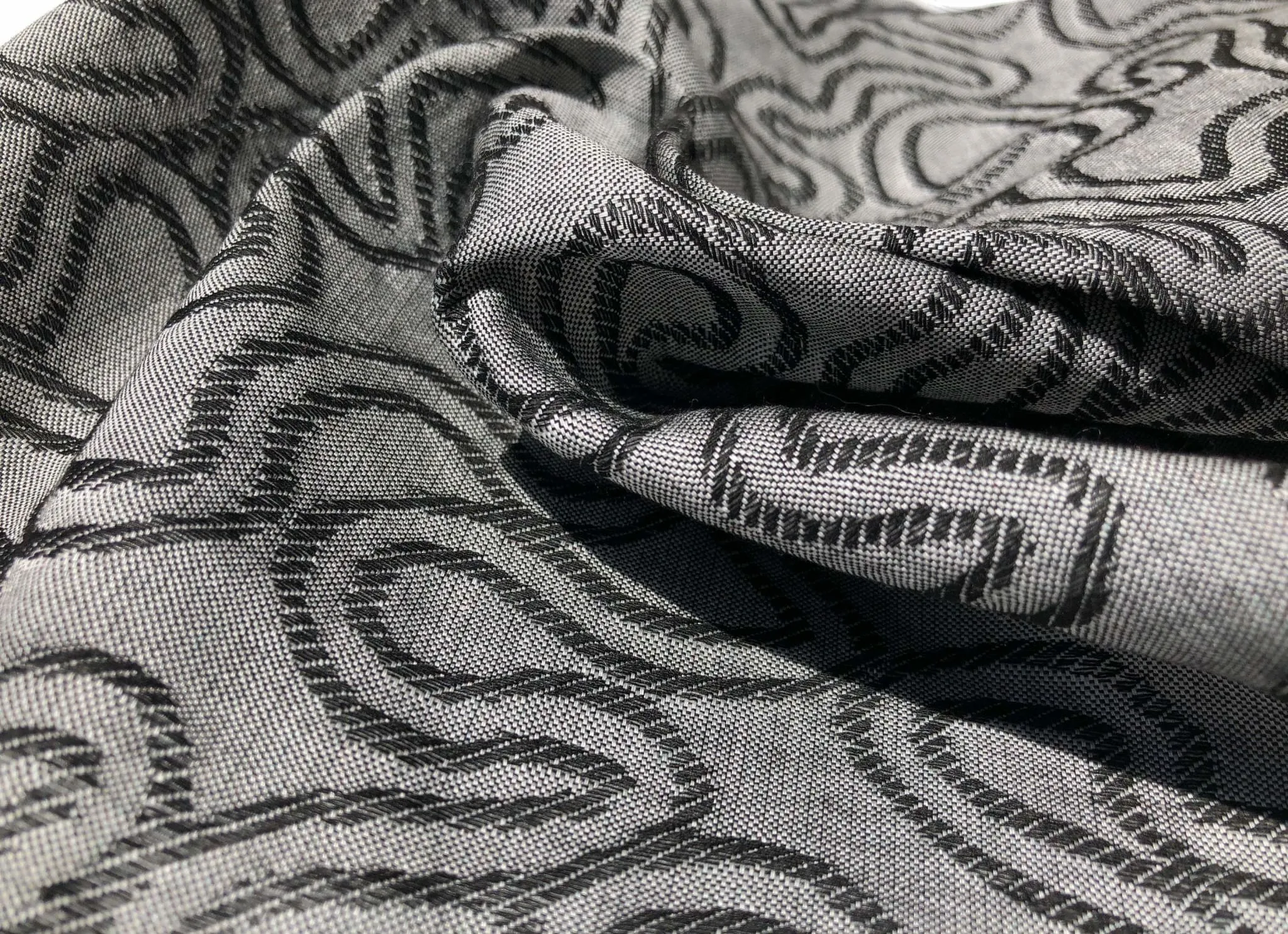 60" Embroidered Swirl Jacquard Cotton Black & Gray Heavy Woven Fabric By Yard