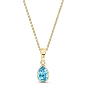 9ct Yellow Gold Swiss Blue Topaz Teardrop Pendant 0.74ct