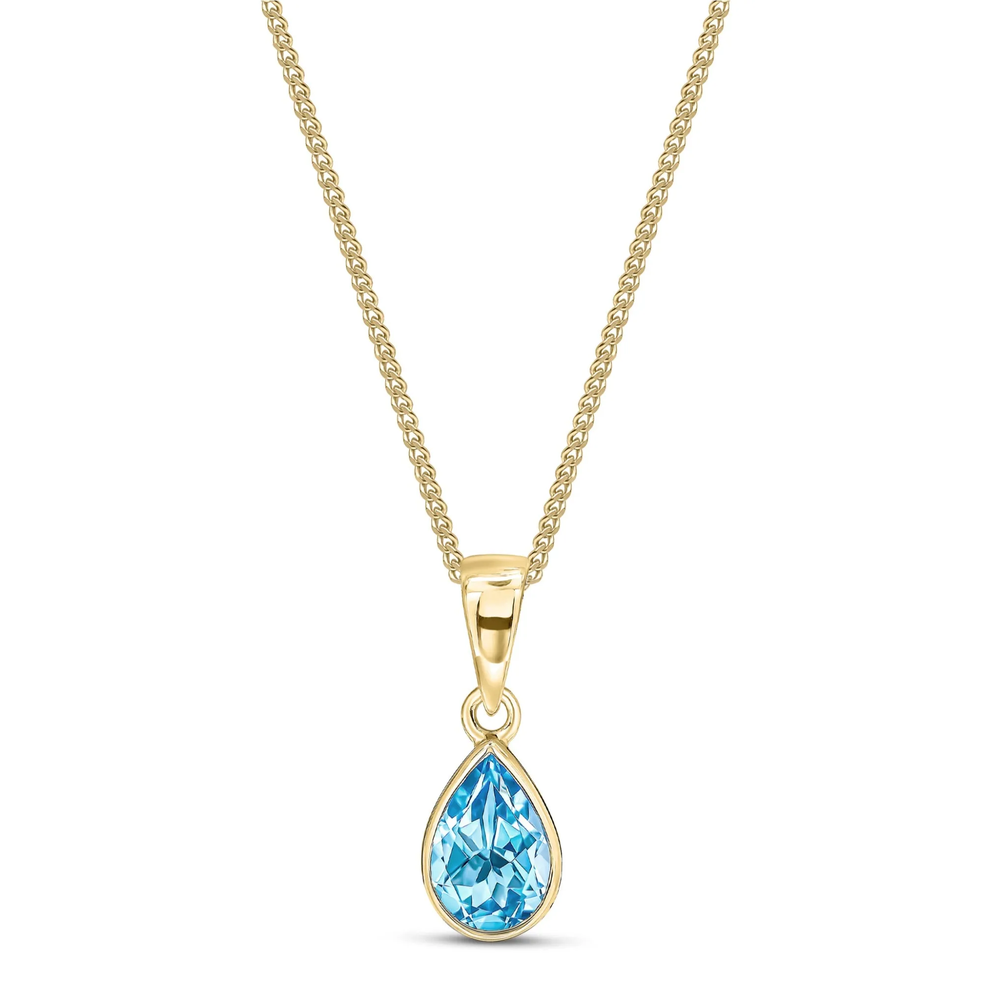 9ct Yellow Gold Swiss Blue Topaz Teardrop Pendant 0.74ct