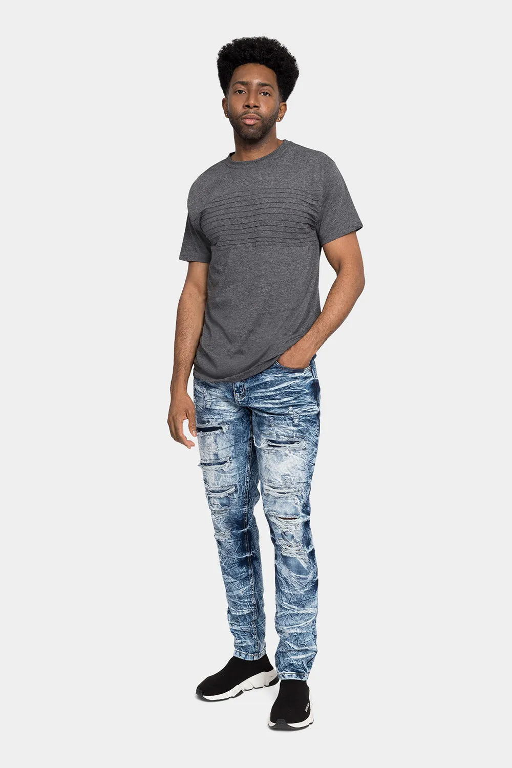 Acid Washed Distressed Skinny Denim Jeans