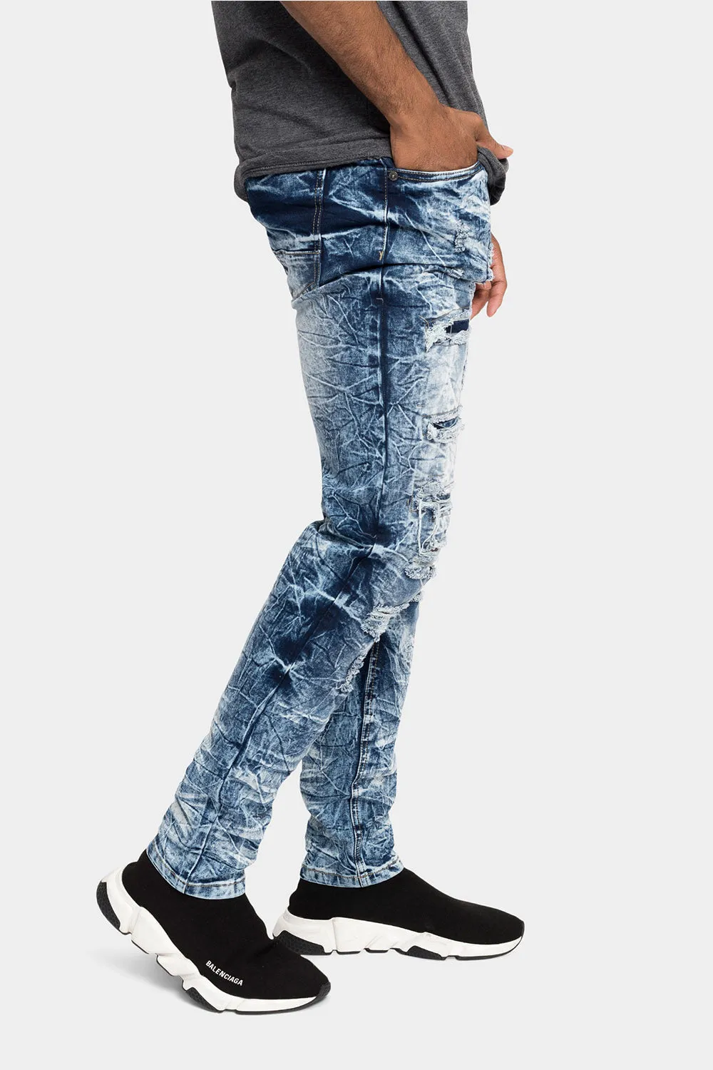 Acid Washed Distressed Skinny Denim Jeans