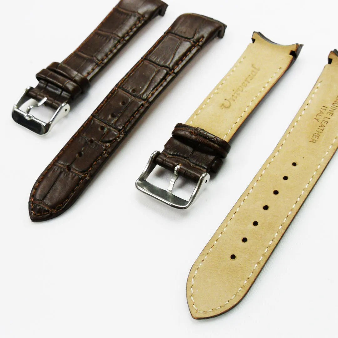 Alligator Curved Genuine Leather Watch Strap, 22MM, Light Brown Color, Padded, Brown Stitched, Regular Size, Silver Buckle, Watch Band Replacement