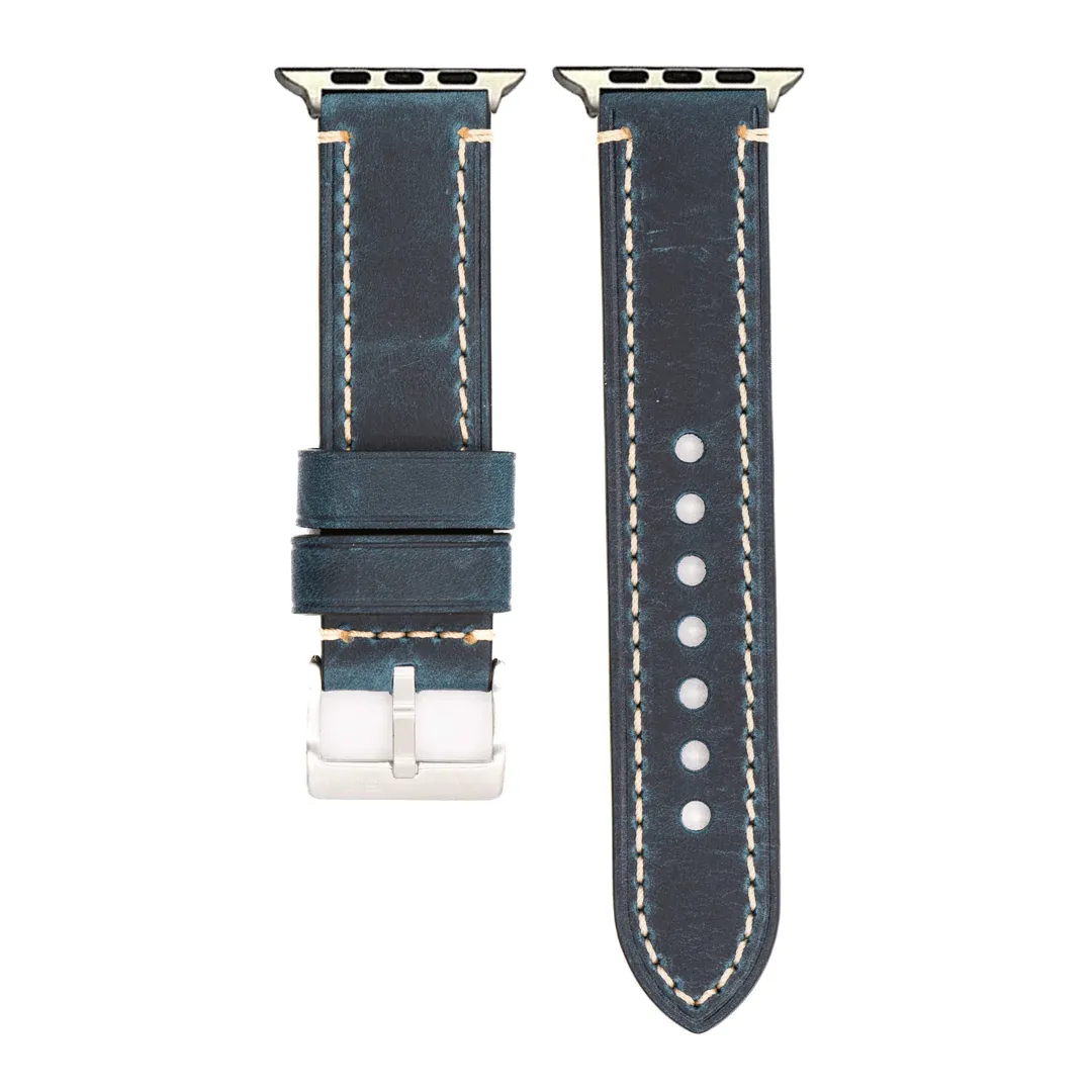 Apple Band Leather Border Stitch - Blue Jeans