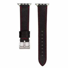 Apple Band Leather Contrast Stitch - Black with Red