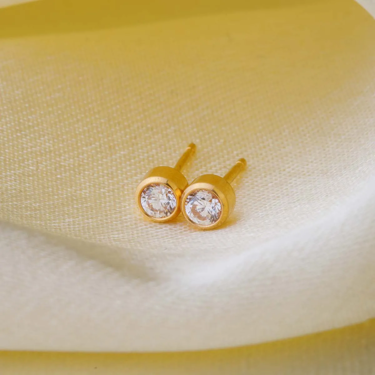 April Birthstone Bezel Gold Stud Earrings