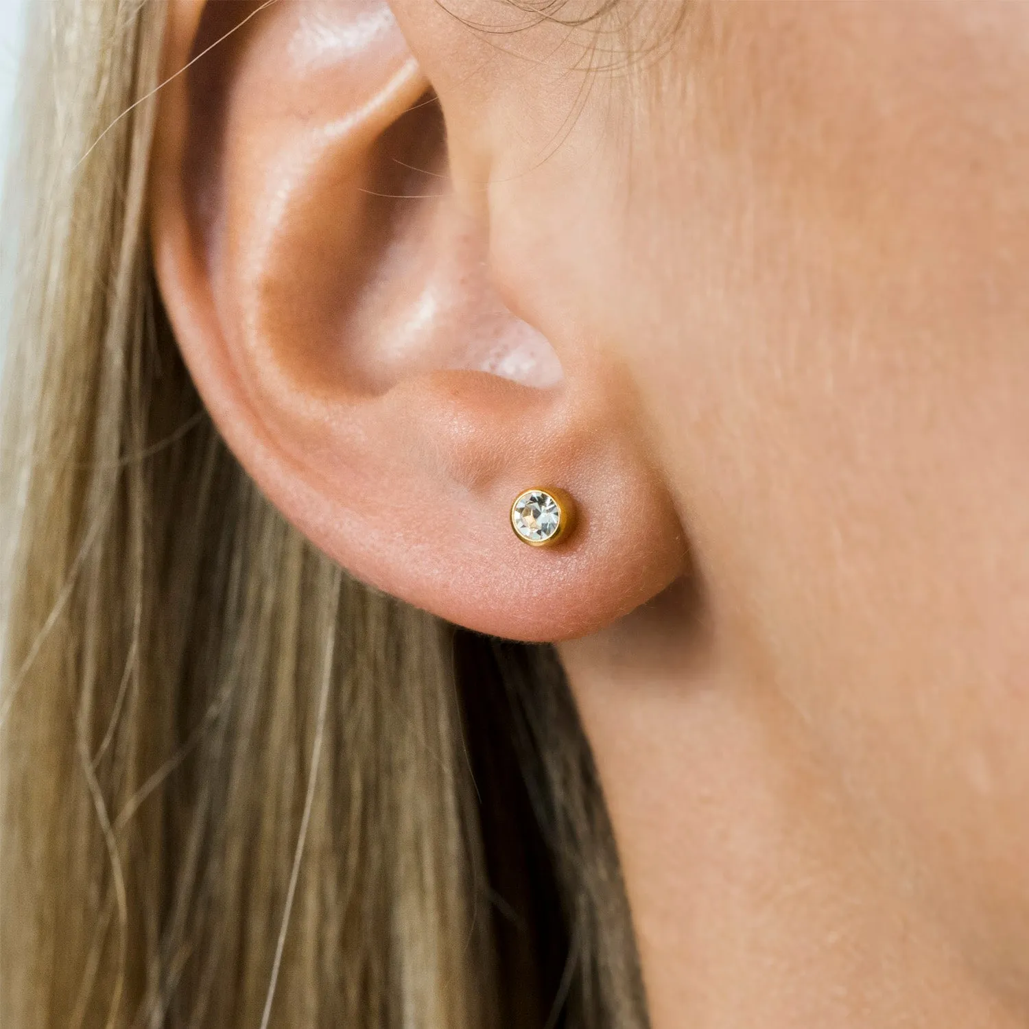 April Birthstone Bezel Gold Stud Earrings