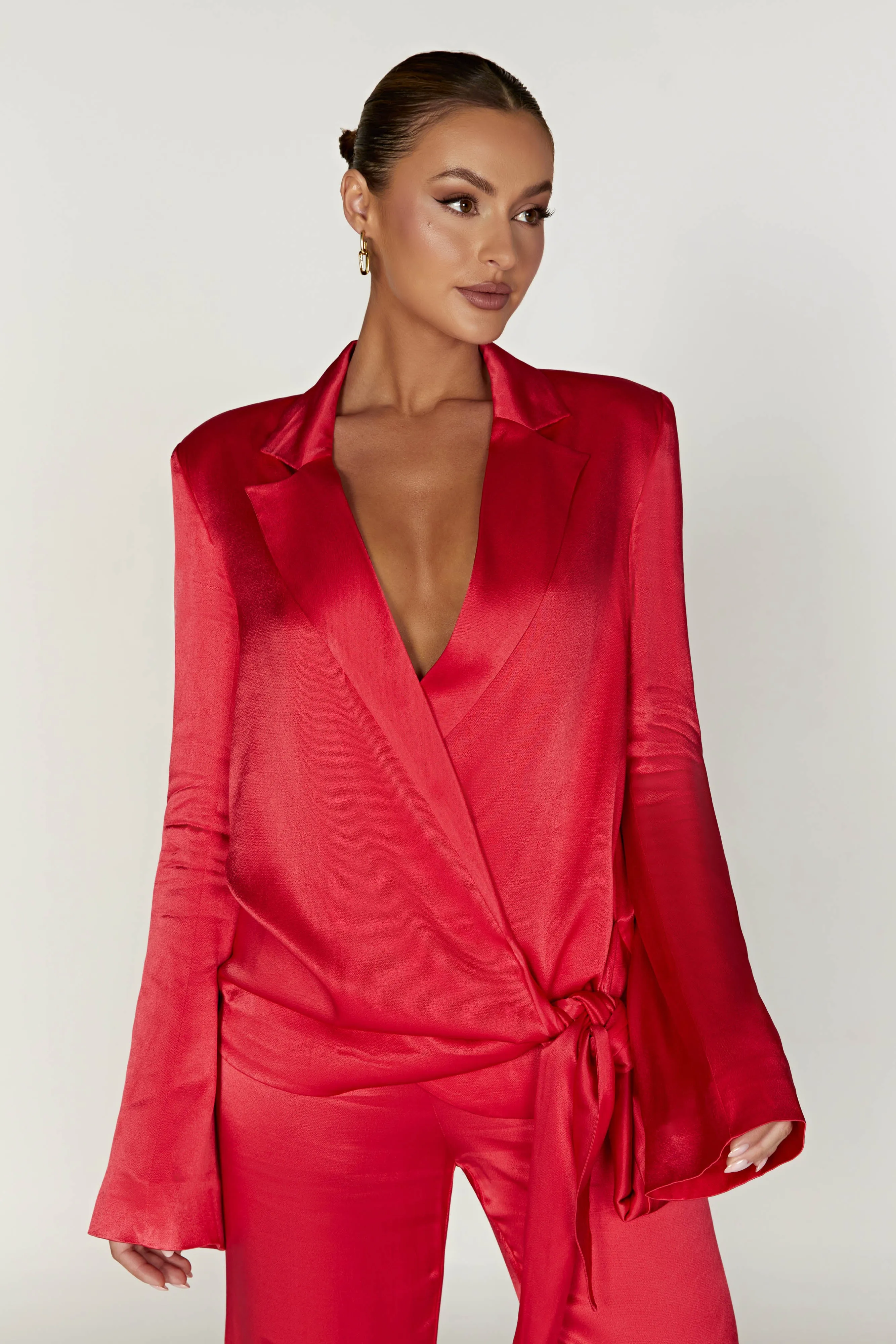 Aspyn Satin Blazer Jacket - Red