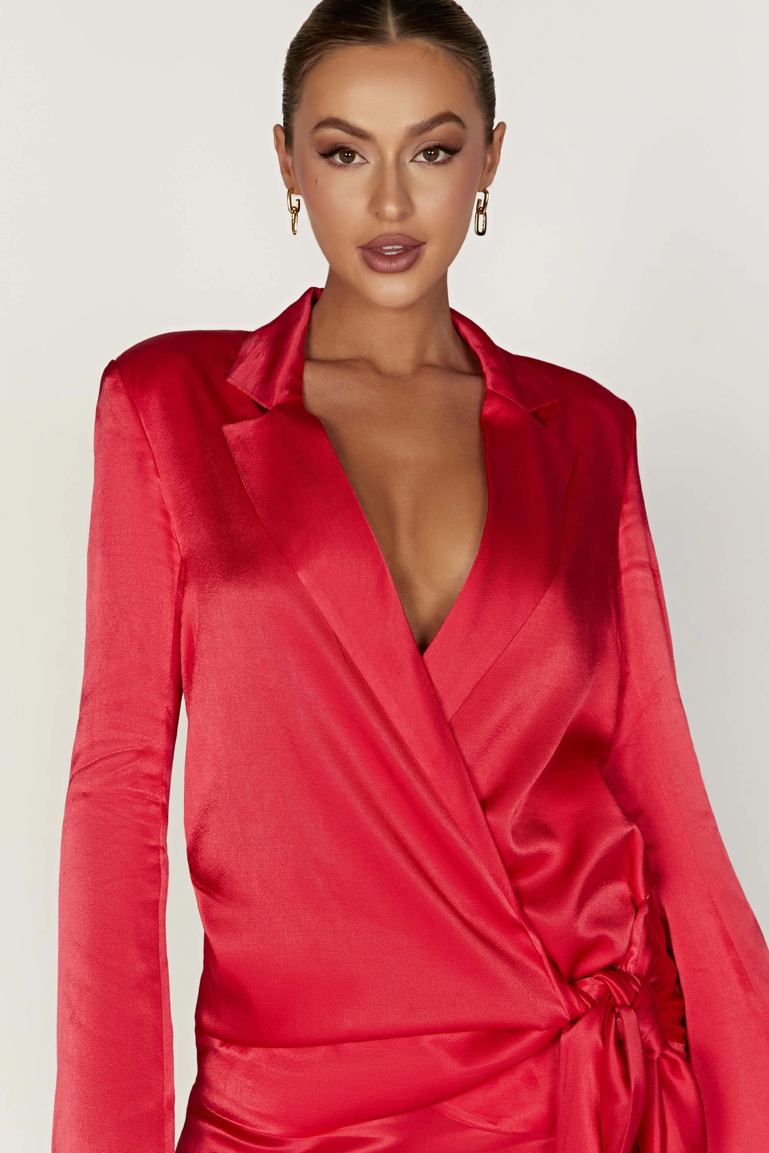 Aspyn Satin Blazer Jacket - Red