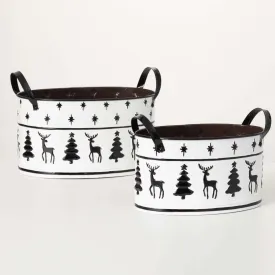 B&W Winter Motif Planter Set 2