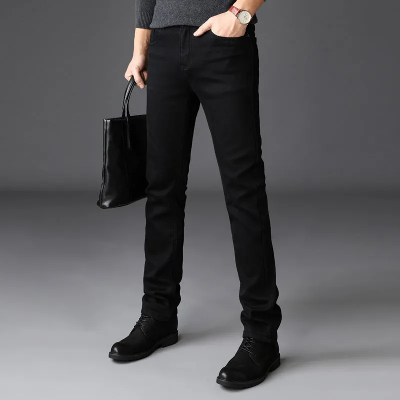 Best Choice Pure Black Slim Jeans Men's 2023 Season New Elastic Straight Mid Waist Men's Jeans Youth Trousers