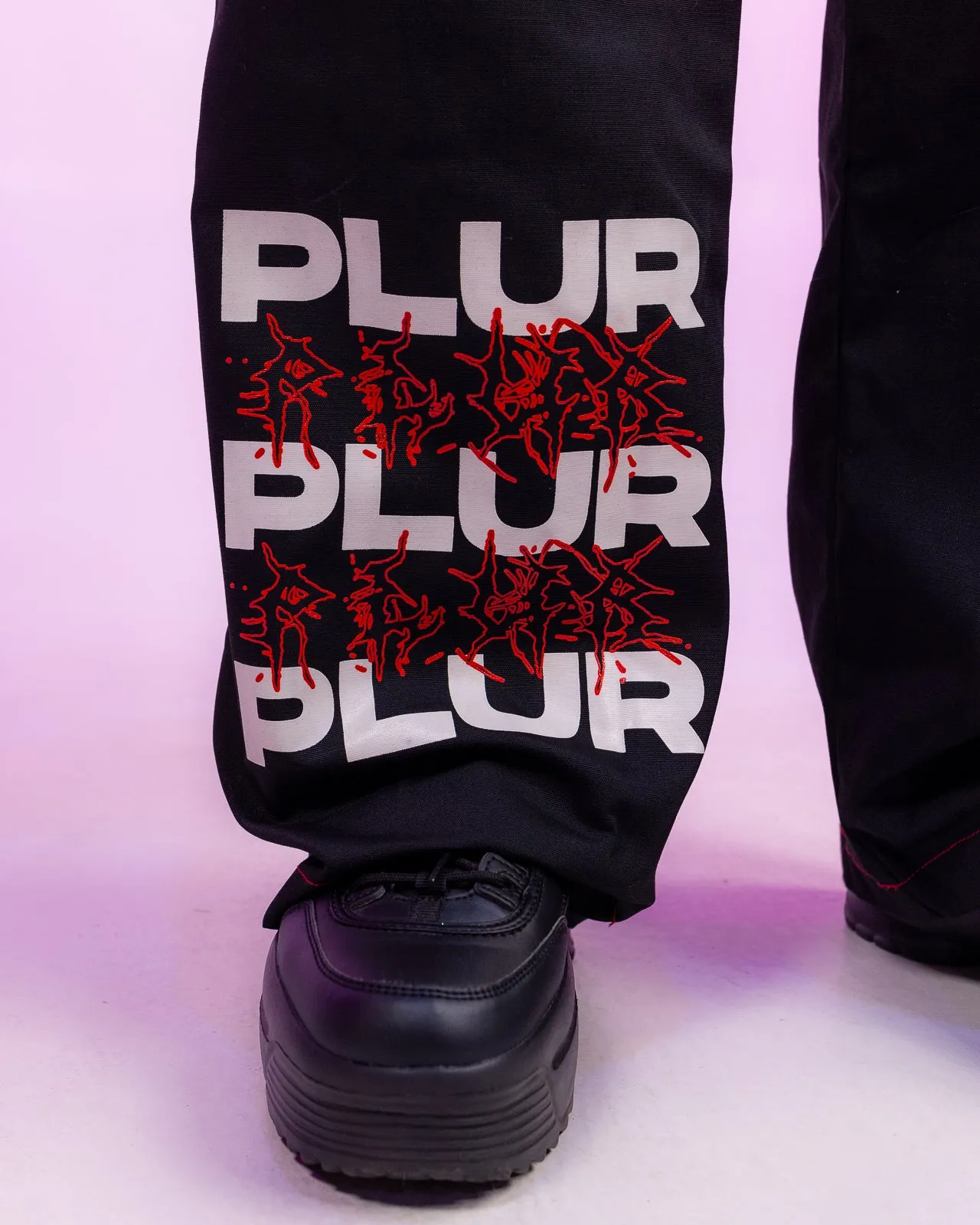 Black & Red PLUR Parachute Pants