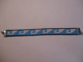 Black Leather Blue White Seed Beads Waves Magnet Bracelet (B575)