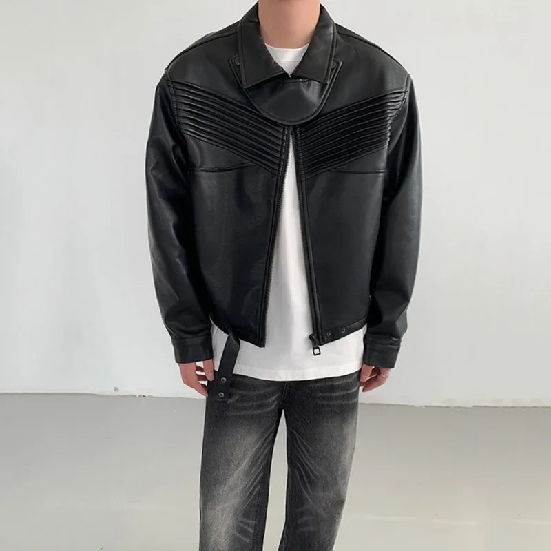 Black Leather Loose-fitting Jacket