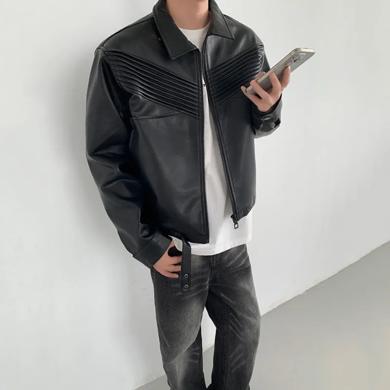 Black Leather Loose-fitting Jacket