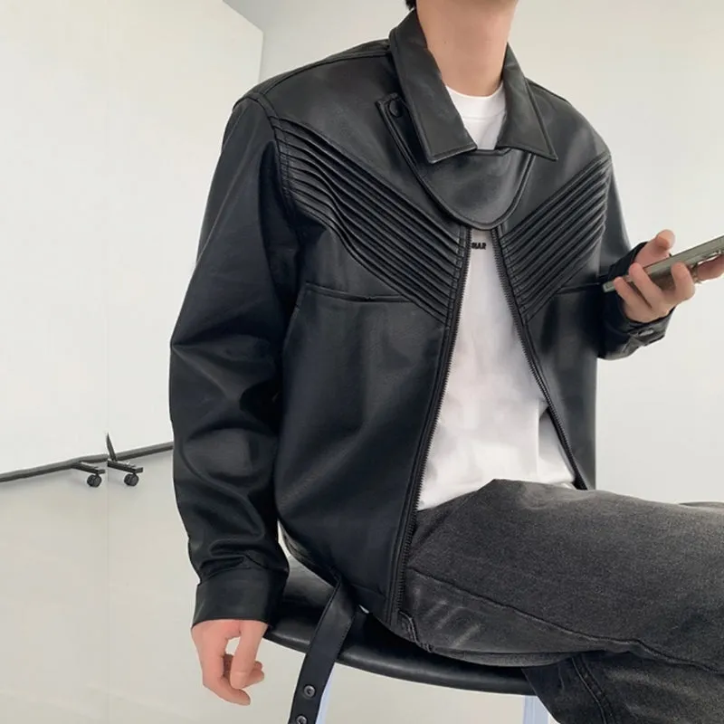 Black Leather Loose-fitting Jacket