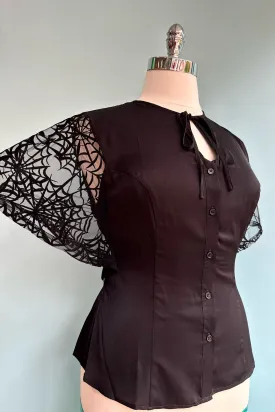 Black Spiderweb Flutter Sleeve Top