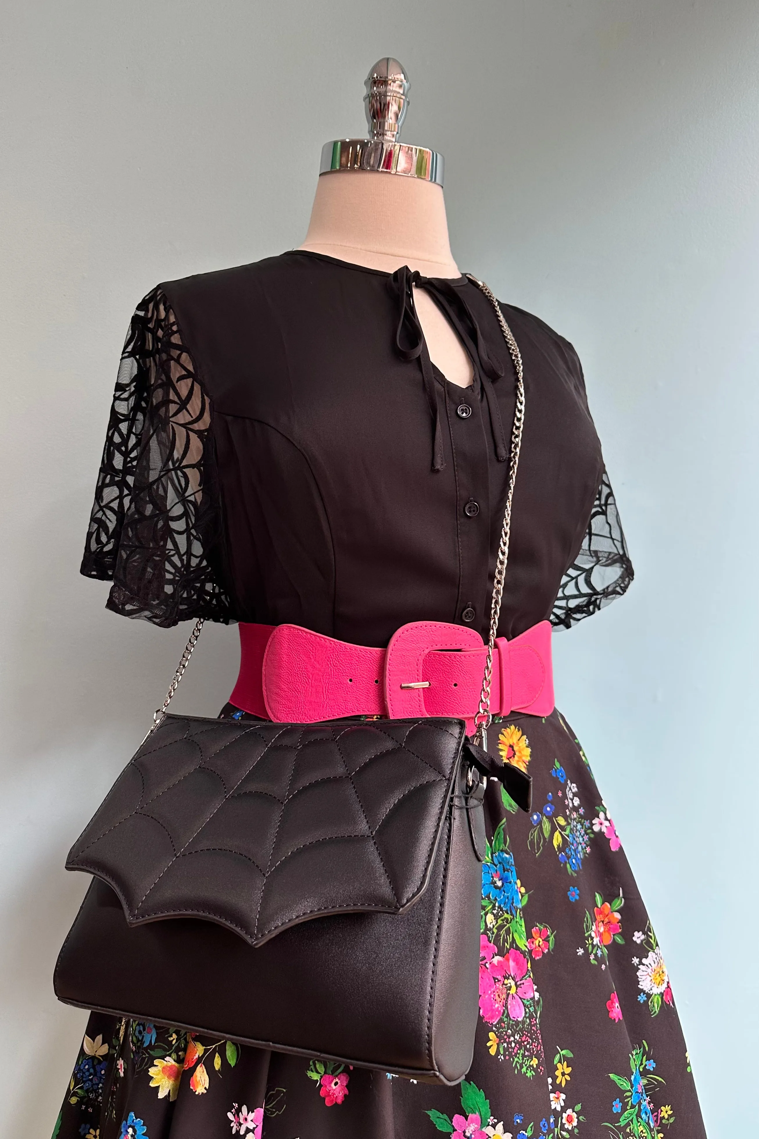 Black Spiderweb Flutter Sleeve Top