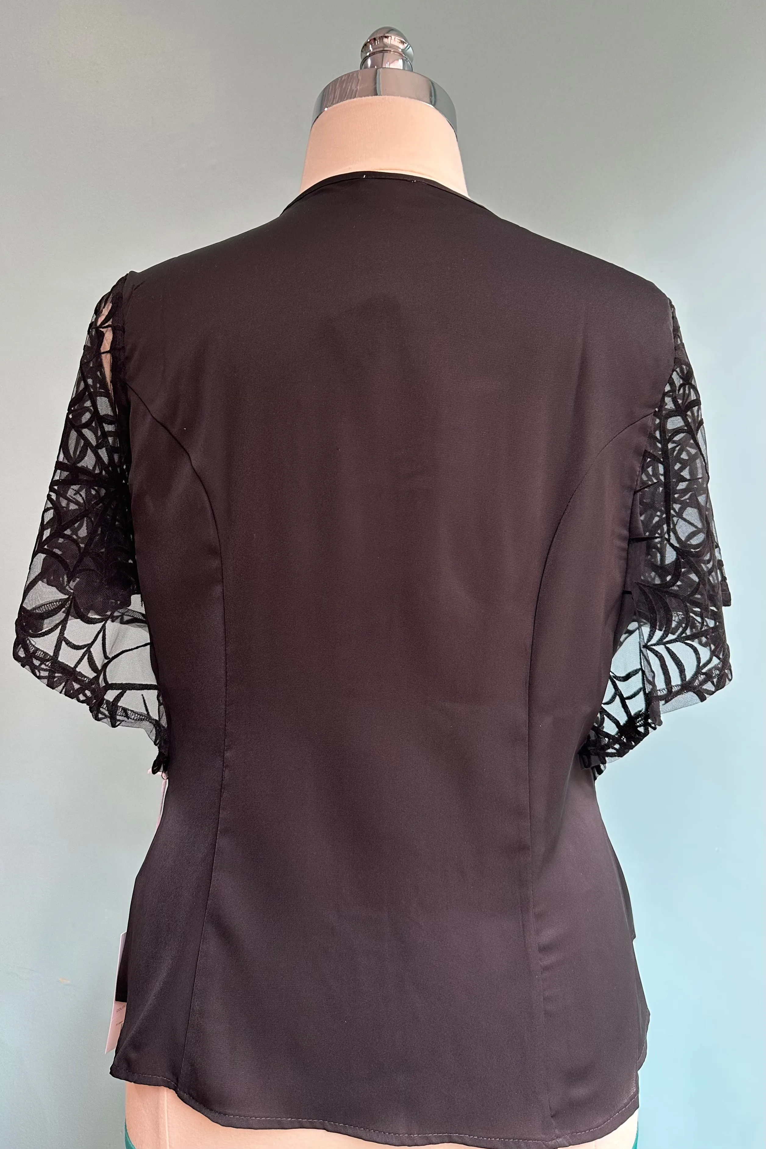 Black Spiderweb Flutter Sleeve Top