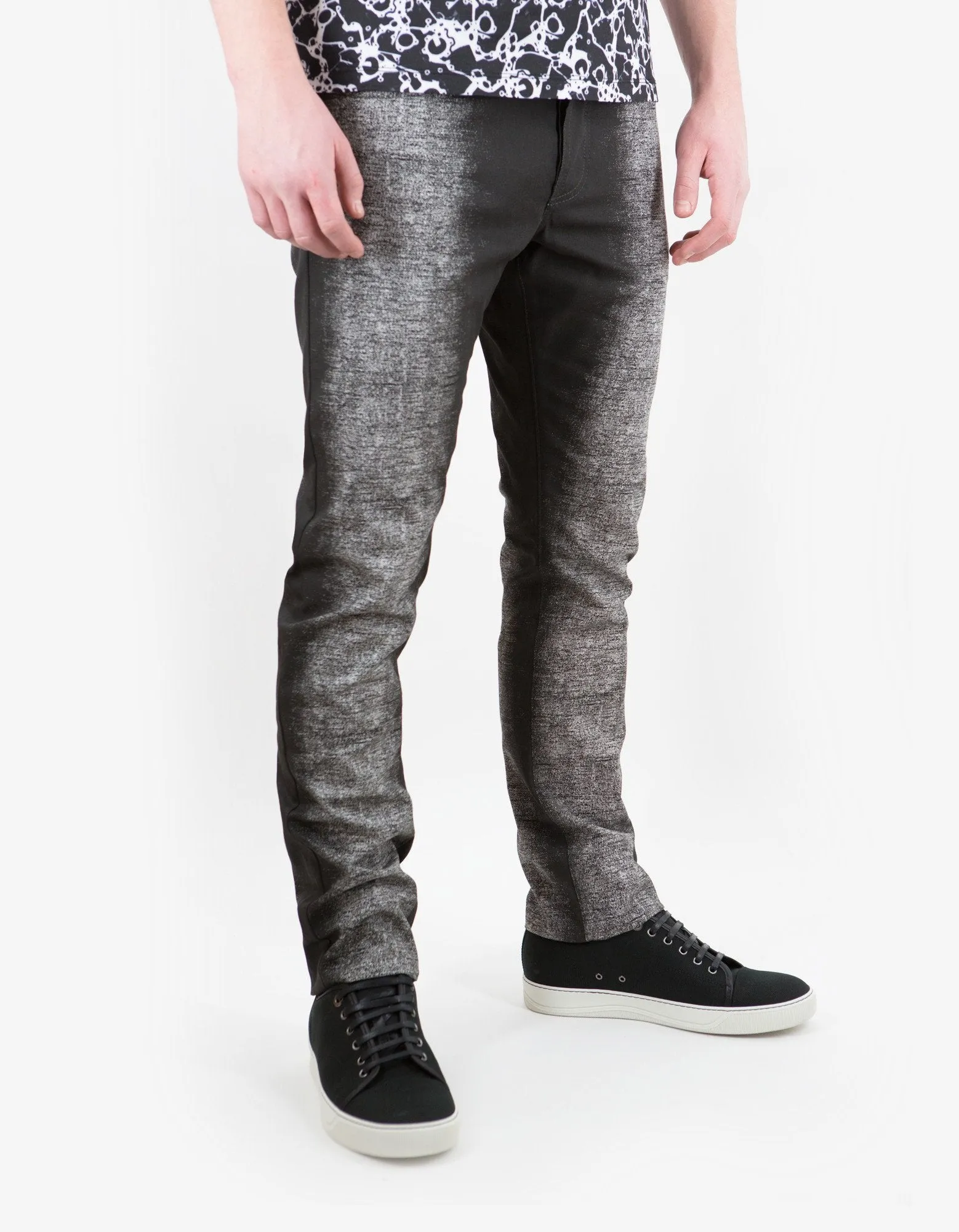 Black Spray Paint Effect Slim Cotton Jeans -