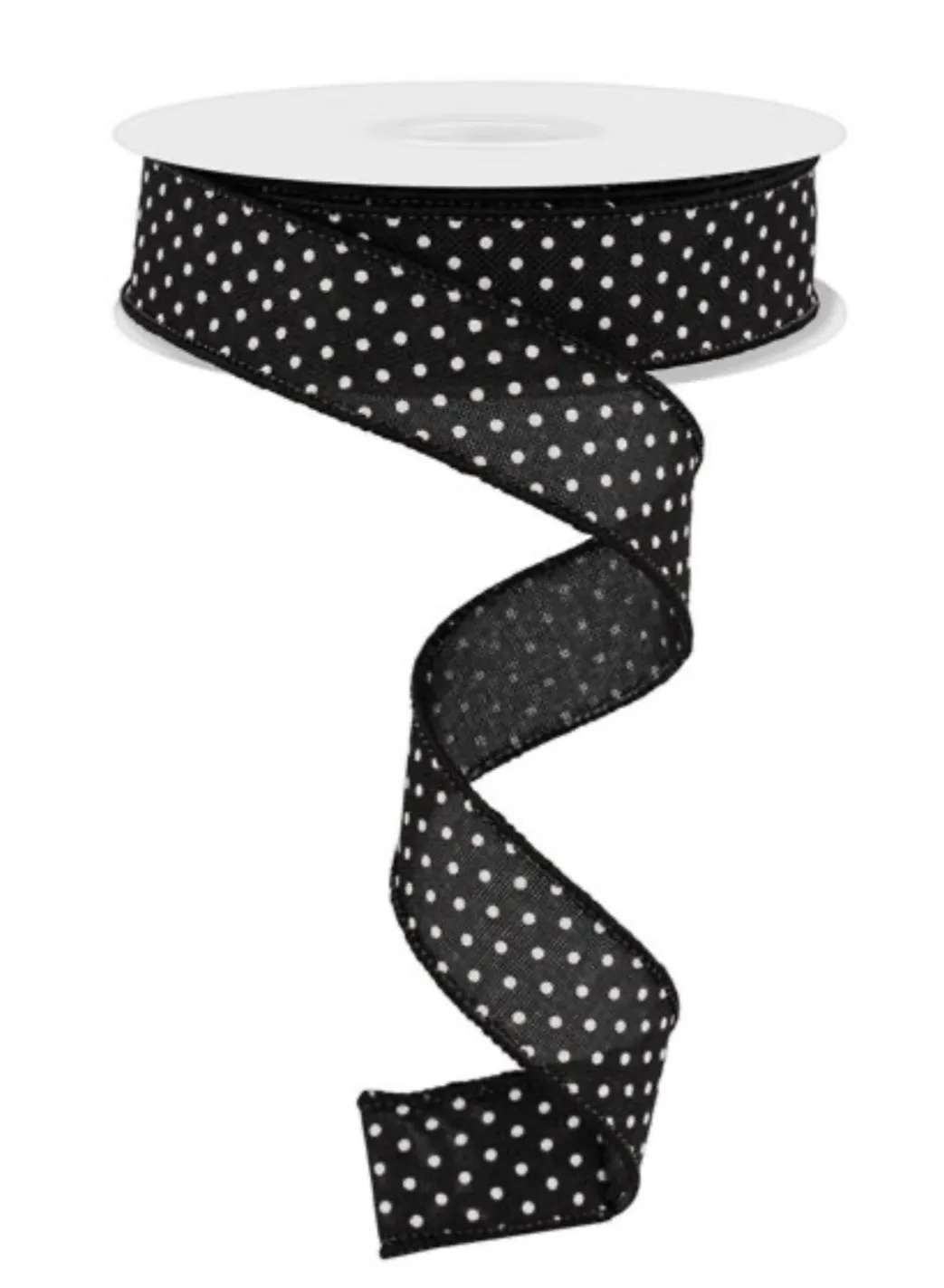 Black swiss dot wired skinny wired ribbon, 7/8''