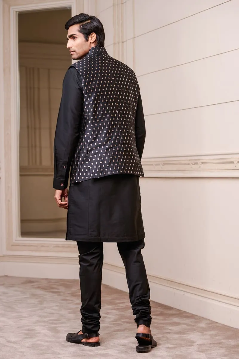 Black Zari Brocade Kurta Bundi