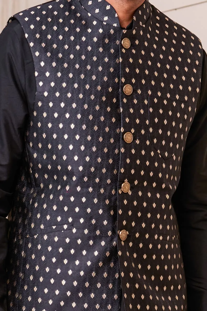 Black Zari Brocade Kurta Bundi