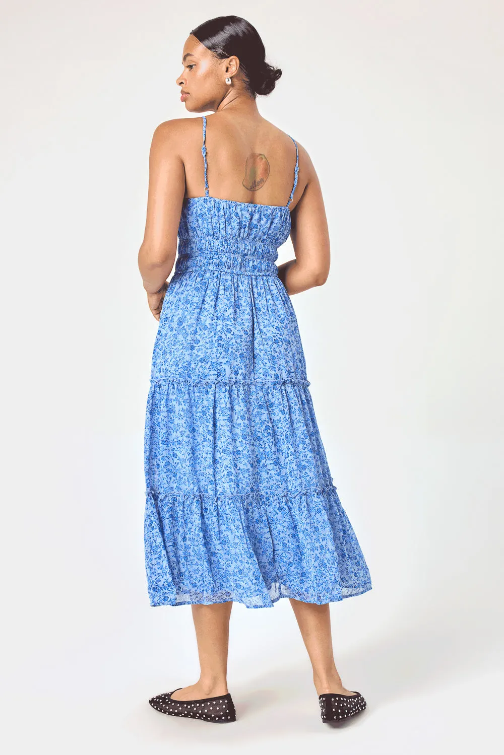 Blue Floral Emma Tier Midi Dress