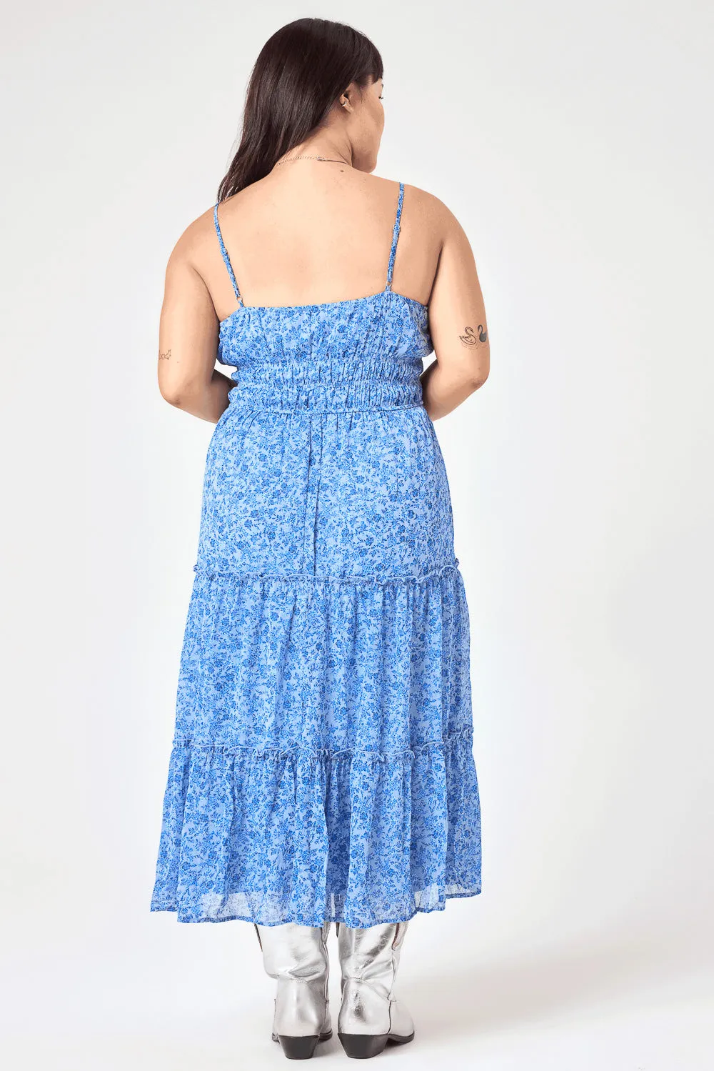 Blue Floral Emma Tier Midi Dress