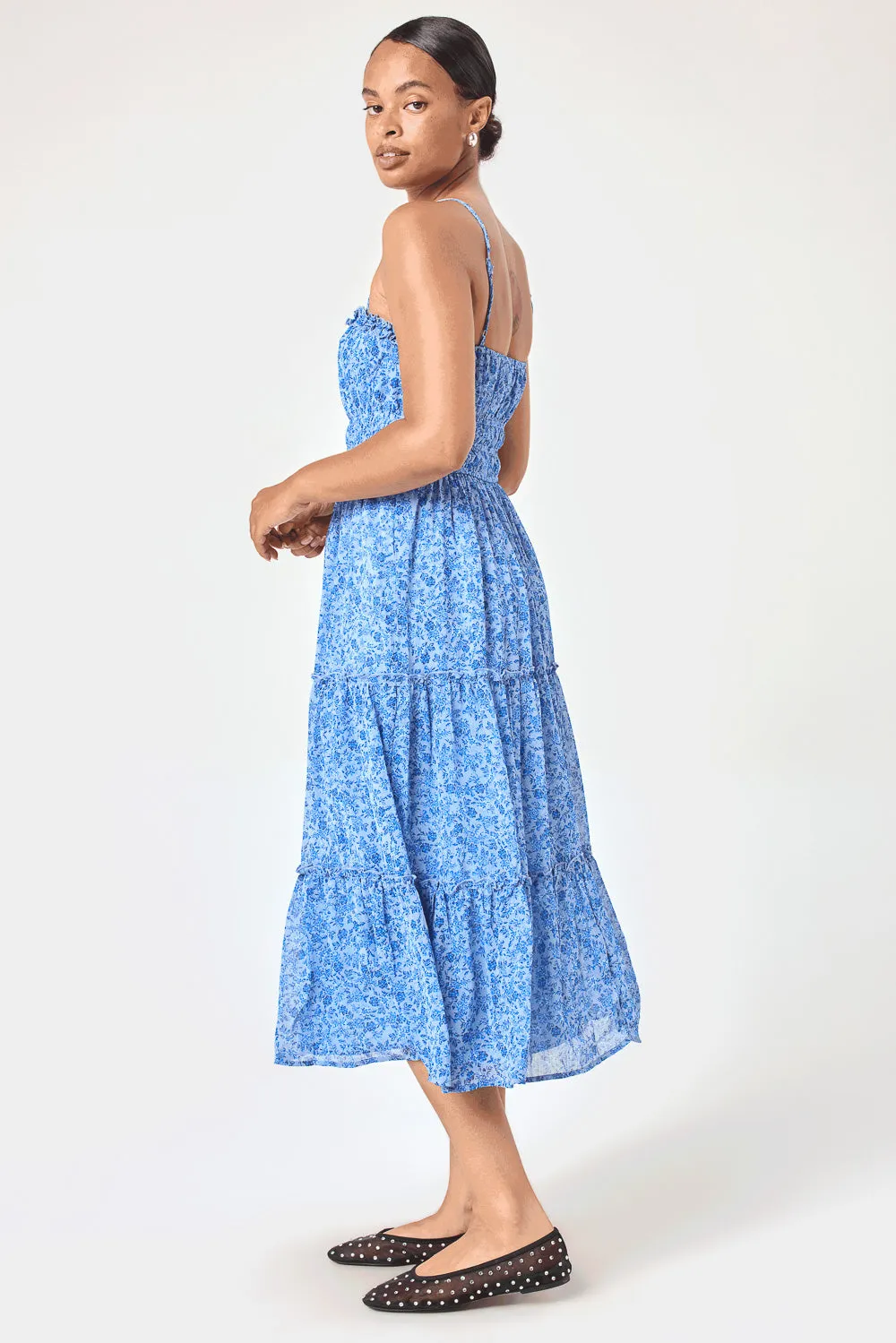 Blue Floral Emma Tier Midi Dress