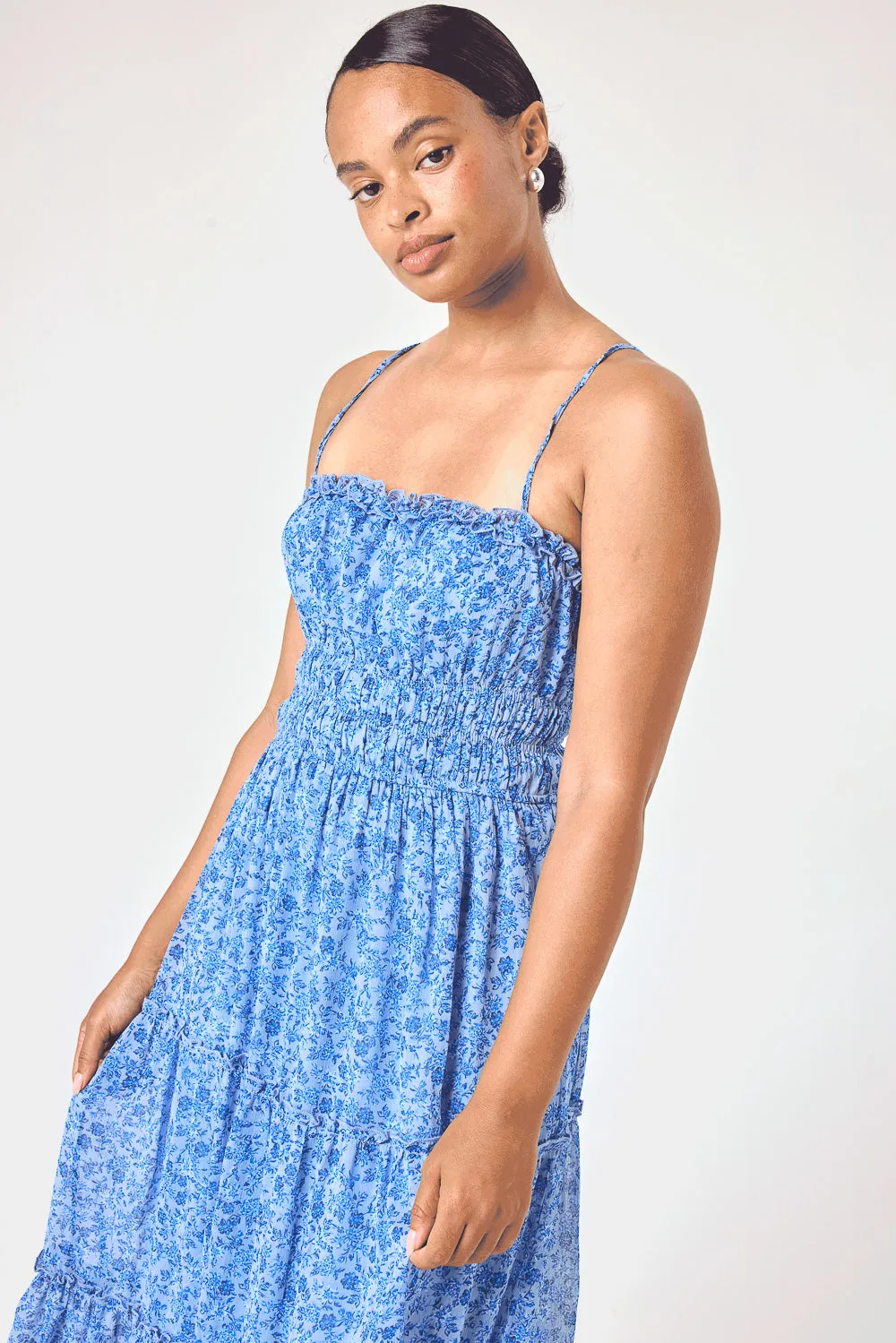 Blue Floral Emma Tier Midi Dress